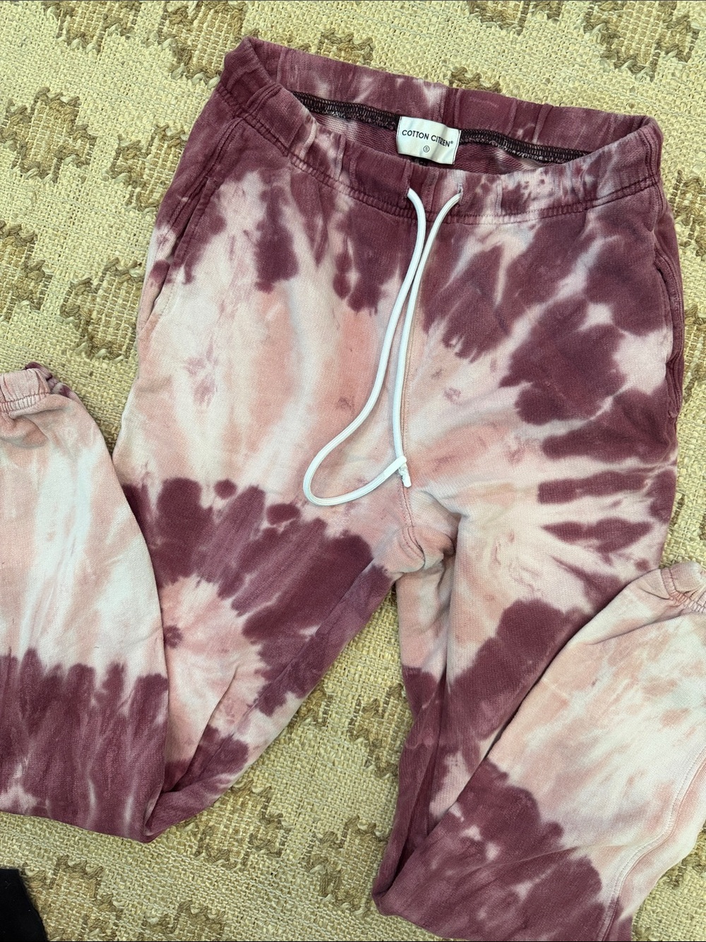 Cotton Citizen Maroon and Light Pink Tie-Dye Joggers